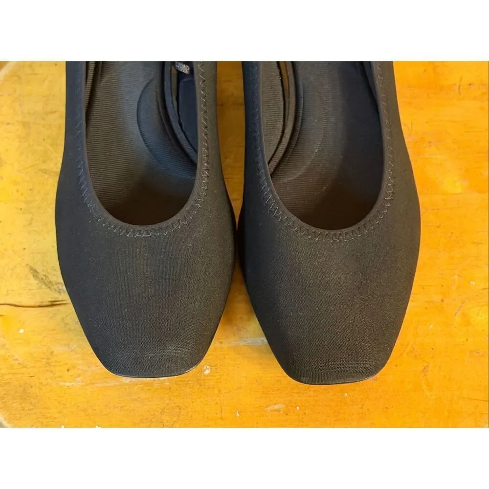 Anne Klein Wisher wedge pumps black fabric patent heel Size 8.5